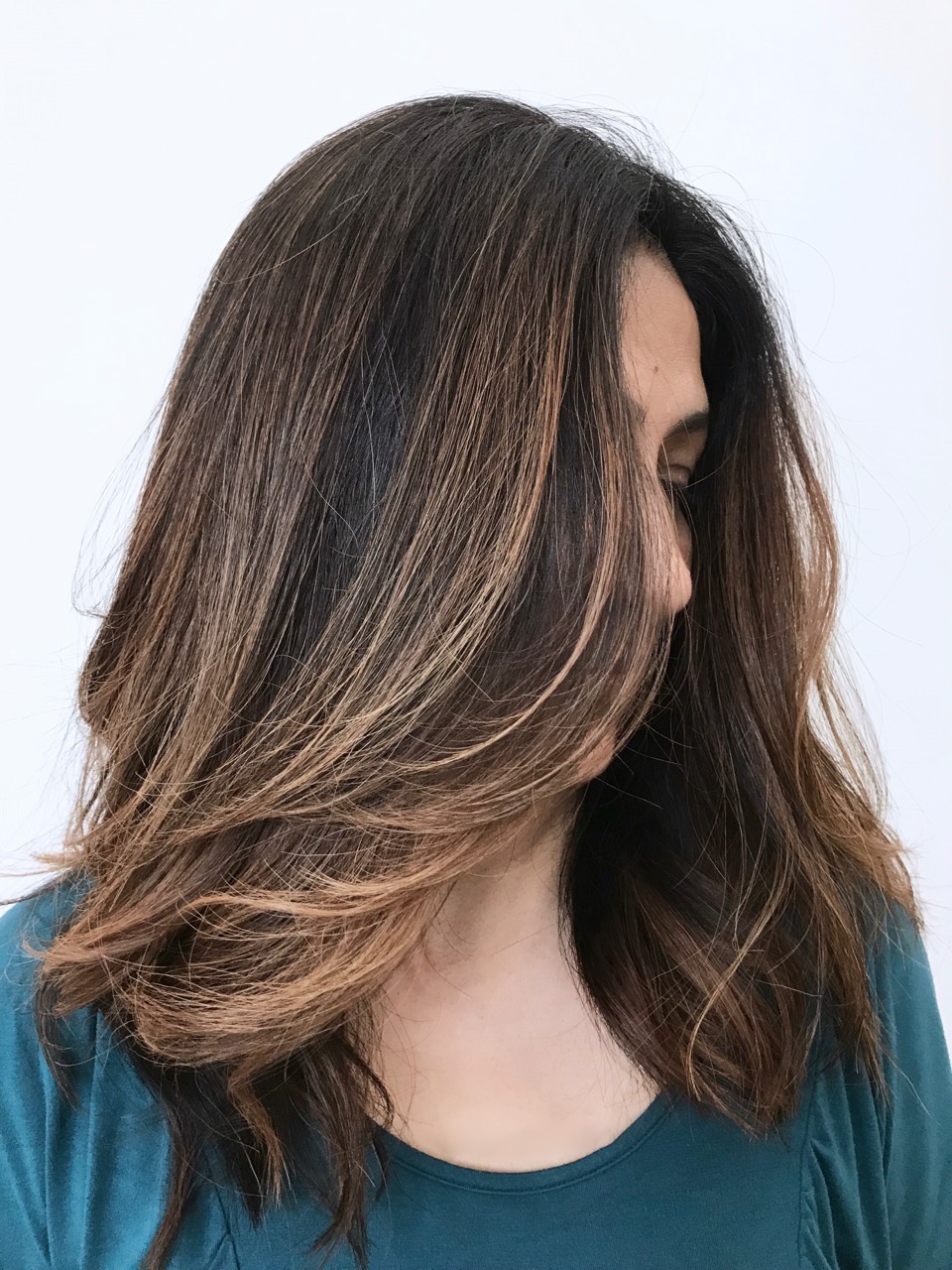 Dimensional brunette after years of repeated professional black colour